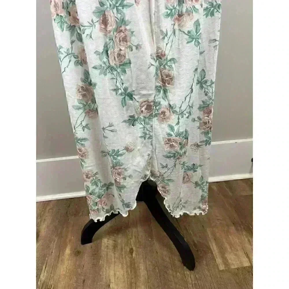 Vtg Barbizon Long Nightgown Short Sleeve Floral Ruffle Lace Cotton Blend M